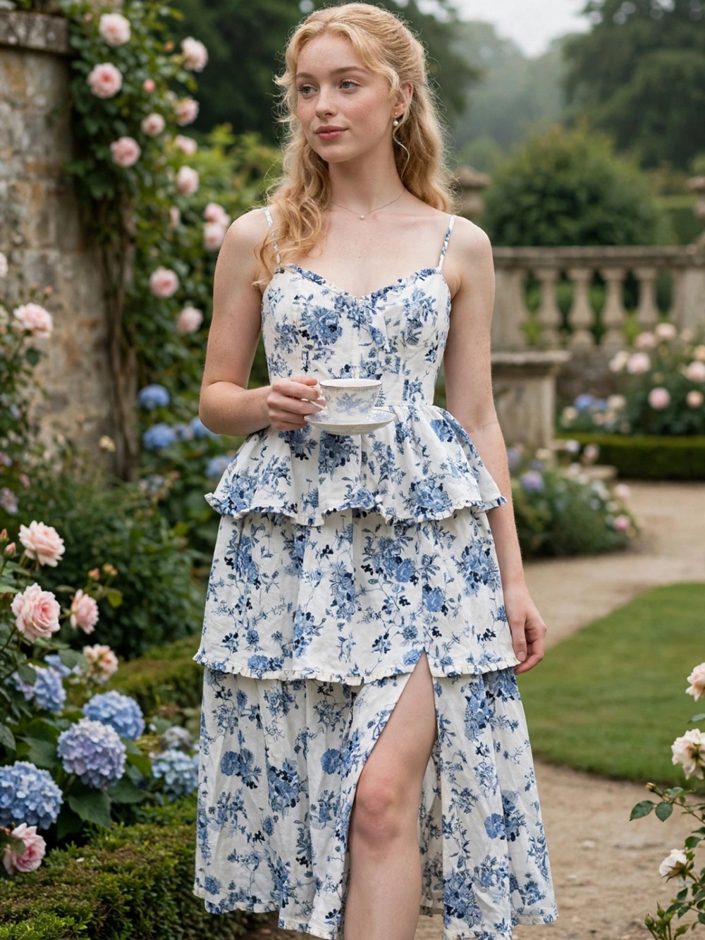 House of Harlow 1960 White Floral Backless Tiered Dress